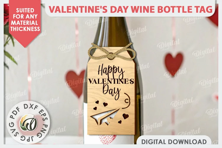 Valentine's Day Wine Bottle Tag Laser Cut. Wine Decor SVG