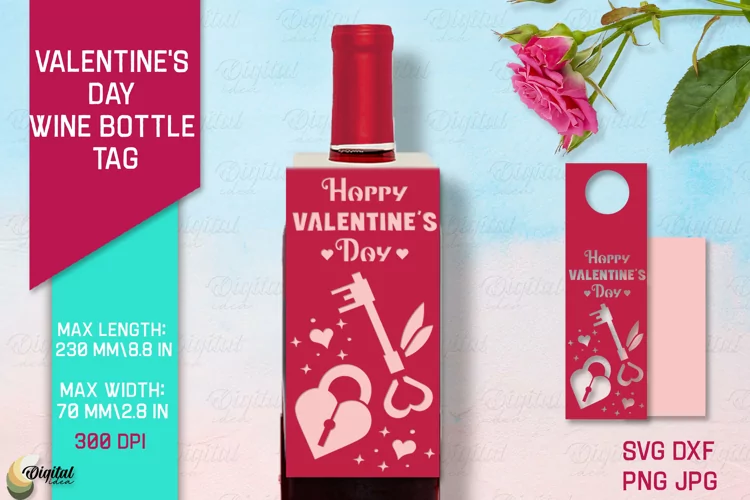Valentine's Day SVG. Wine Bottle Tag Paper Cut