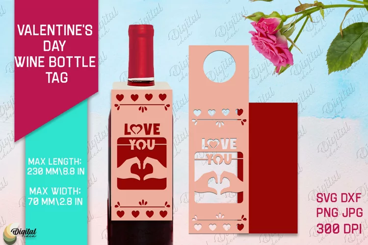 Love You SVG. Valentine's Day Wine Bottle Tag Paper Cut
