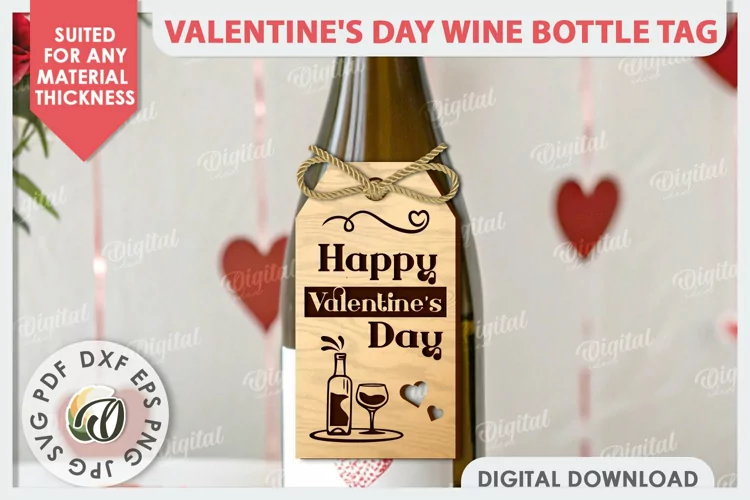 Valentine's Day Wine Bottle Tag Laser Cut. Wine Decor SVG