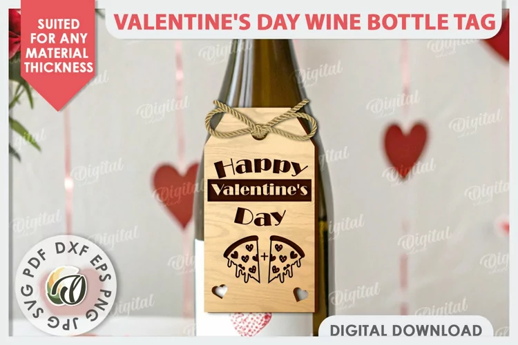 Valentine's Day Wine Bottle Tag Laser Cut. Wine Decor SVG