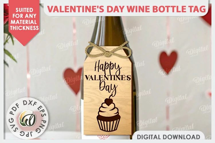 Valentine's Day Wine Bottle Tag Laser Cut. Wine Decor SVG