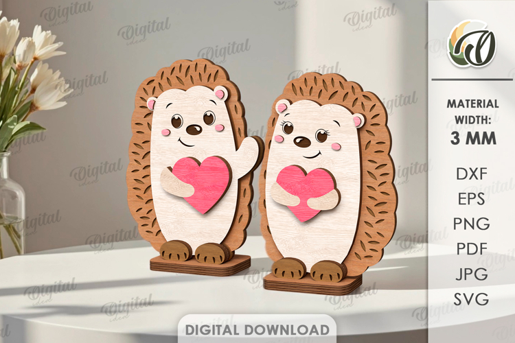 3D Valentines Day Figurines Laser Cut. Stand Decor SVG