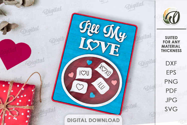 3D Valentines Day Gift Laser Cut. Valentine Card SVG