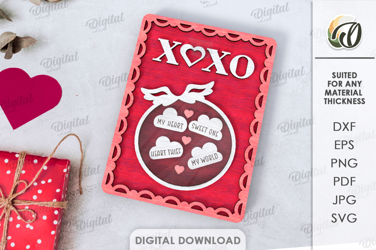 3D Valentines Day Gift Laser Cut. Valentine Card SVG
