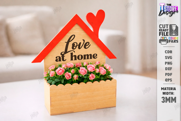 Valentines Day Planter Holder Laser Cut | Flower Box SVG