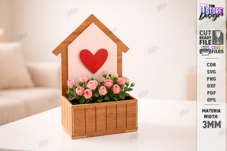 Valentines Day Planter Holder Laser Cut | Flower Box SVG