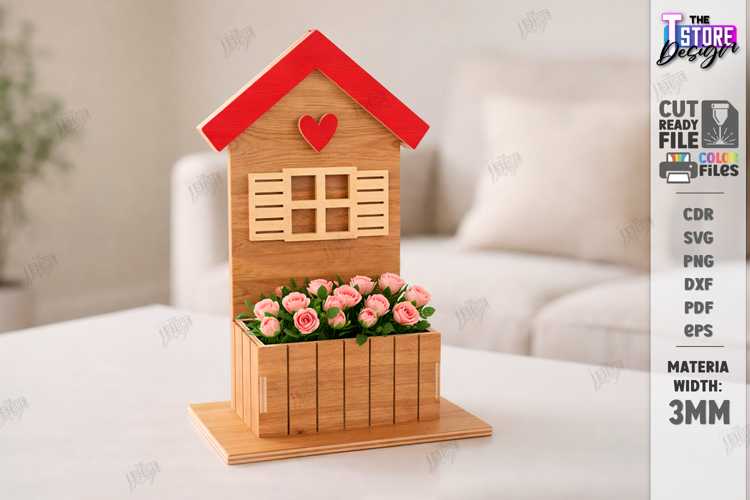 Valentines Day Planter Holder Laser Cut | Flower Box SVG
