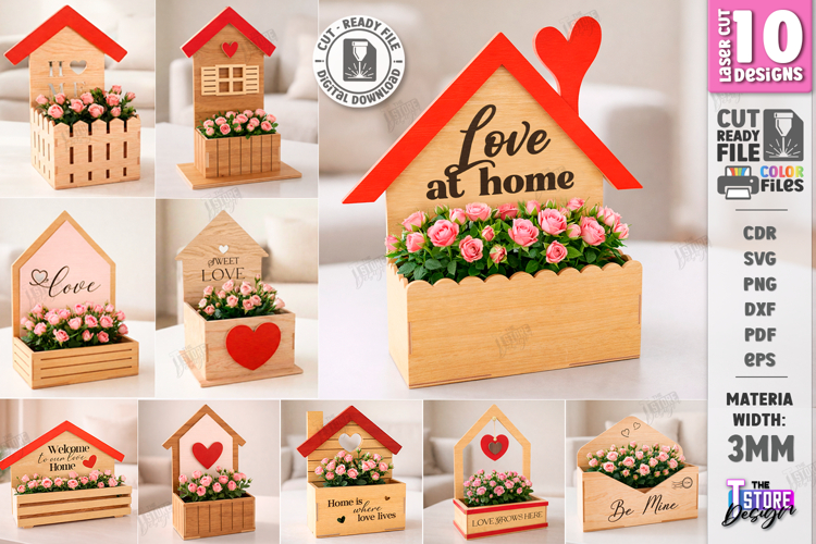 Valentines Day Planter Holder Laser Cut Bundle | Flower Box