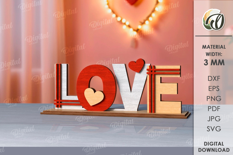 Valentine’s Day Word Stand Laser Cut. Stand Decor SVG