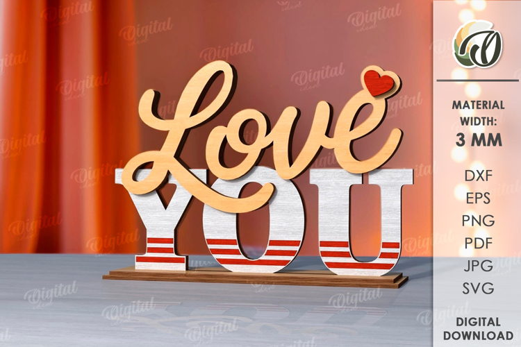 Valentine’s Day Word Stand Laser Cut. Stand Decor SVG