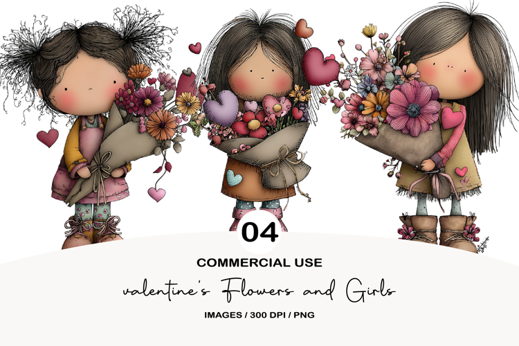 Valentines Flowers and Girls Png