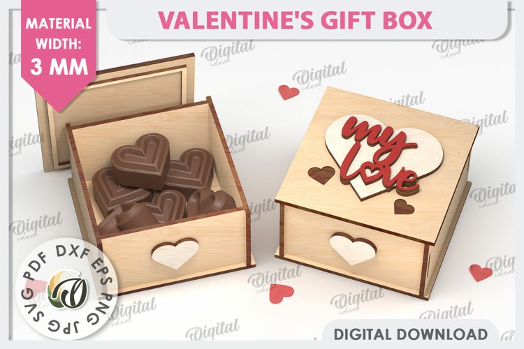 Valentines Day Gift Box Laser Cut. Valentine Candy Box SVG