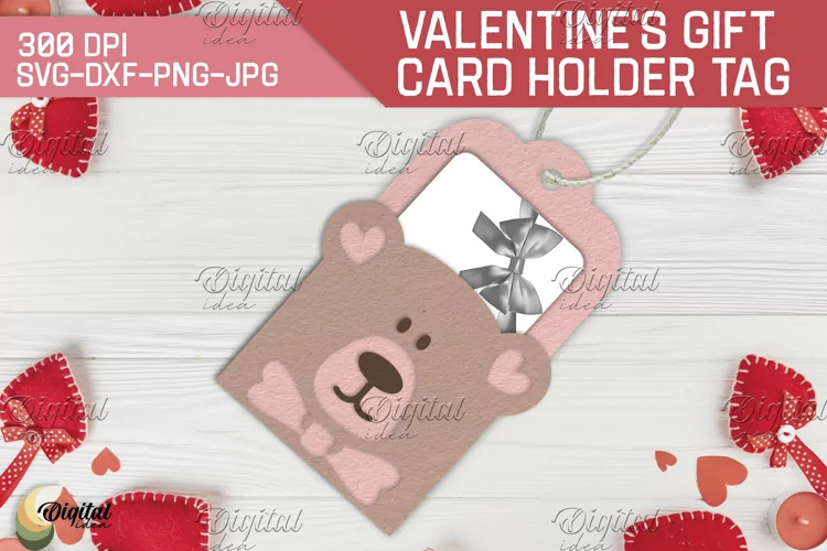 Teddy Paper Cut. Gift Card Holder Tag. Valentine's Day