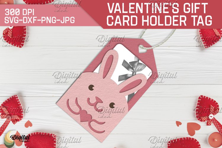 Bunny Paper Cut. 3D Gift Card Holder Tag. Valentine's Day example image 1