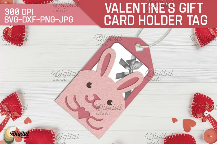 Bunny Paper Cut. 3D Gift Card Holder Tag. Valentine's Day