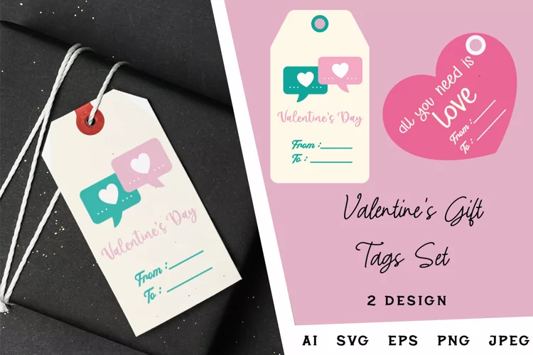 Valentine's Day Gift Tag Set with Love Message and Hearts