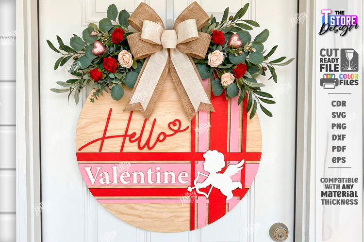 Valentine’s Round Door Hanger Laser Cut | Layered Door Sign