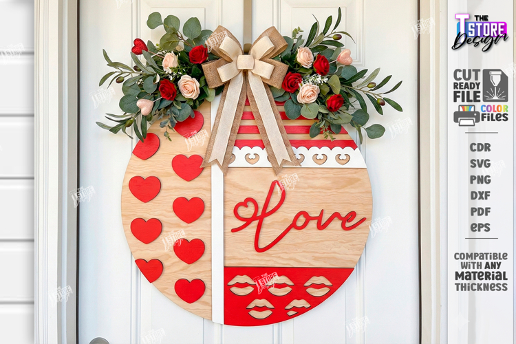 Valentine’s Round Door Hanger Laser Cut | Layered Door Sign