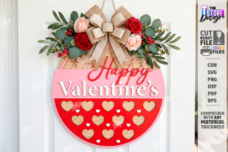 Valentine’s Round Door Hanger Laser Cut | Layered Door Sign