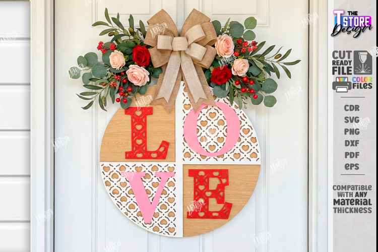Valentine’s Round Door Hanger Laser Cut | Layered Door Sign