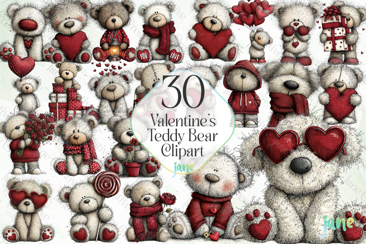 Valentines Teddy Bear Clipart Bundle