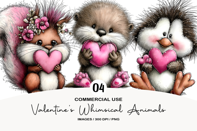 Valentines Whimsical Animals Clipart