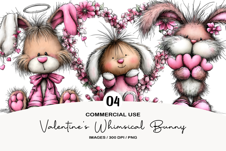 Valentines Whimsical Bunny Clipart