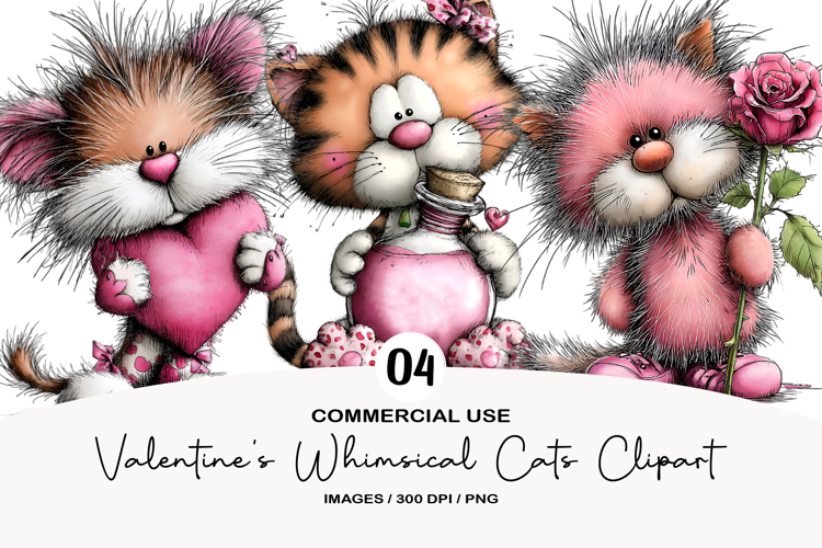 Valentines Whimsical Cats Clipart