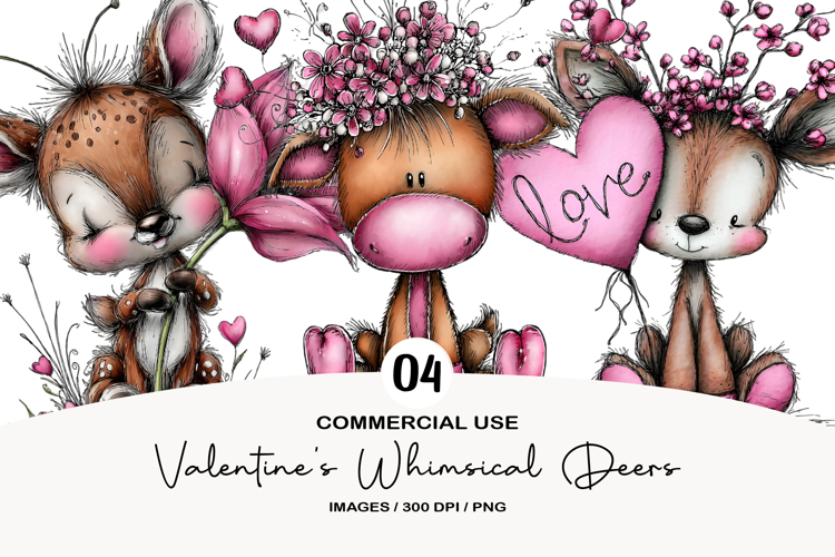 Valentines Whimsical Deer Clipart