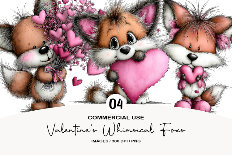 Valentines Whimsical Foxs Clipart