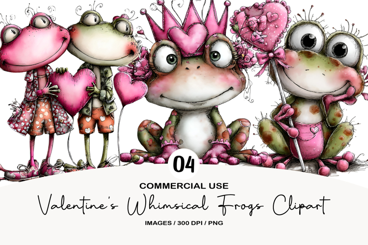 Valentines Whimsical Frogs Clipart