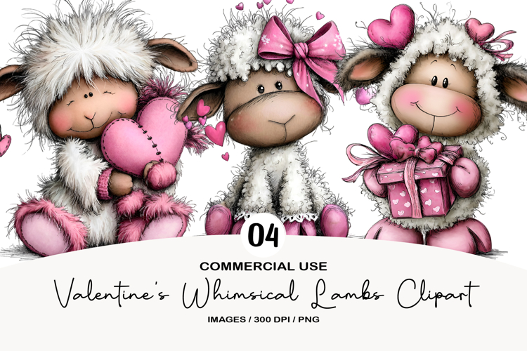 Valentines Whimsical Lambs Clipart