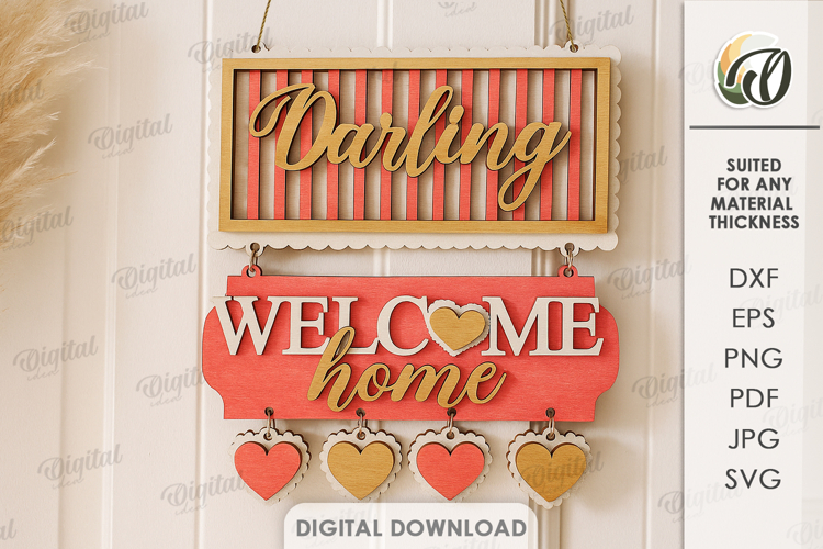 Valentines Day Door Hanger Laser Cut. Valentine Decor SVG