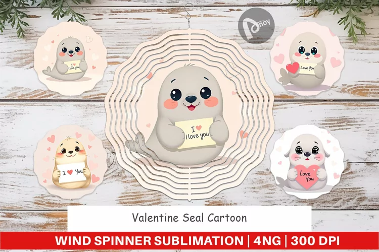 Wind Spinner Valentine Seal Cartoon