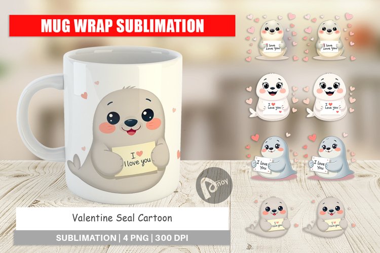 Mug Wrap Design Valentine Seal Cartoon