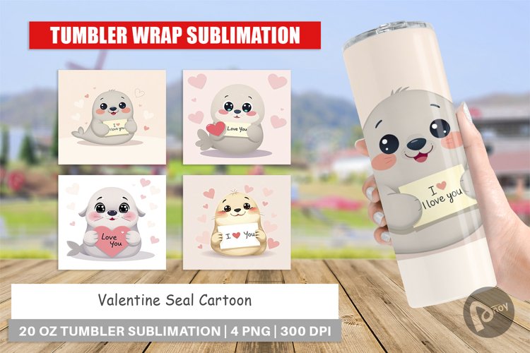 Tumbler Wrap Valentine Seal Cartoon example image 1