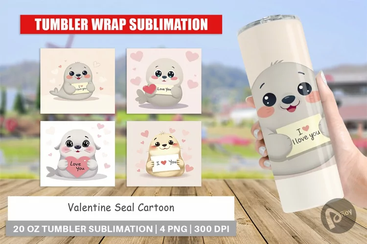 Tumbler Wrap Valentine Seal Cartoon