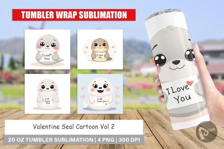 Tumbler Wrap Valentine Seal Cartoon example image 1