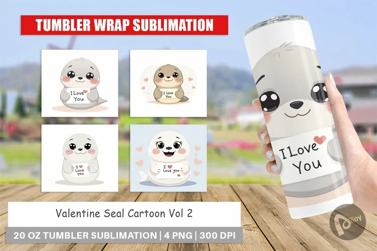 Tumbler Wrap Valentine Seal Cartoon