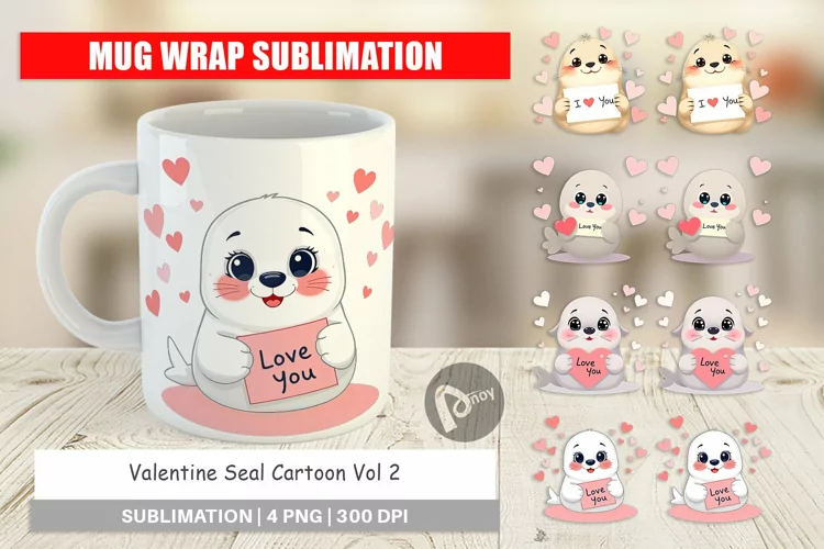 Mug Wrap Design Valentine Seal Cartoon