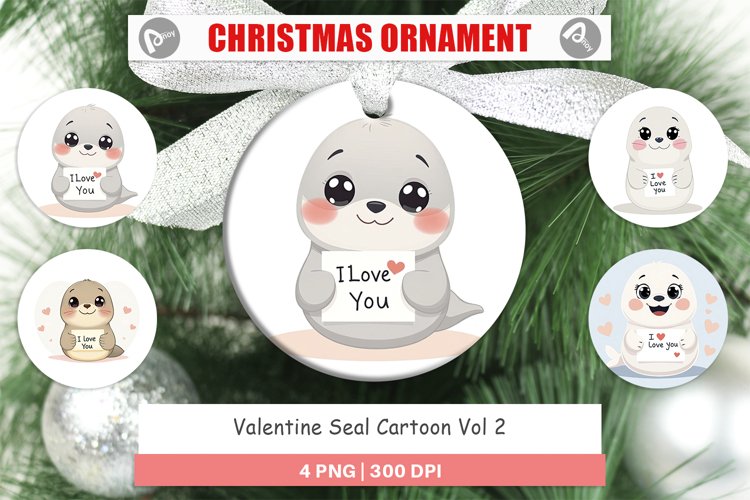 Christmas Ornaments Valentine Seal Cartoon example image 1