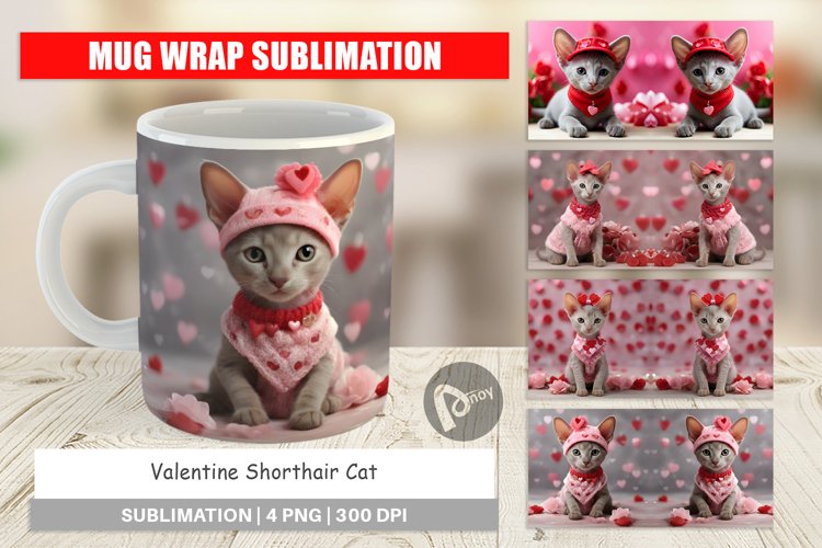 Mug sublimation design Valentine Shorthair Cat