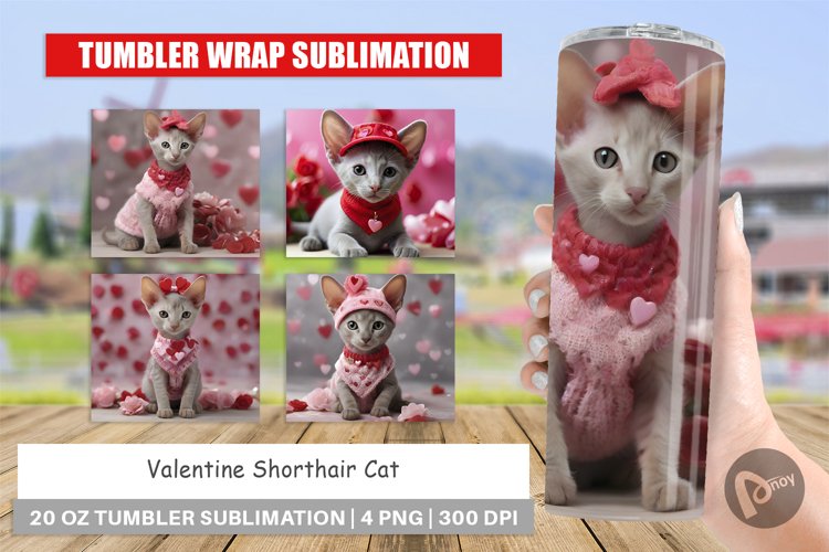 Tumbler Sublimation Wrap Valentine Shorthair Cat