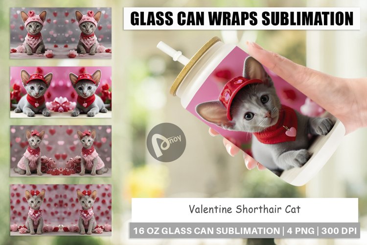 Glass Can Wraps Valentine Shorthair Cat