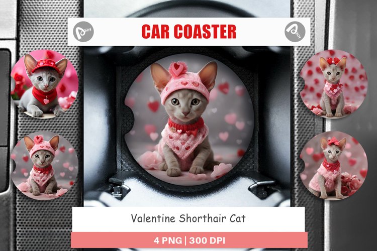 Car Coaster Valentine Shorthair Cat