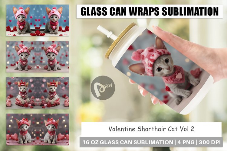 Glass Can Wraps Valentine Shorthair Cat