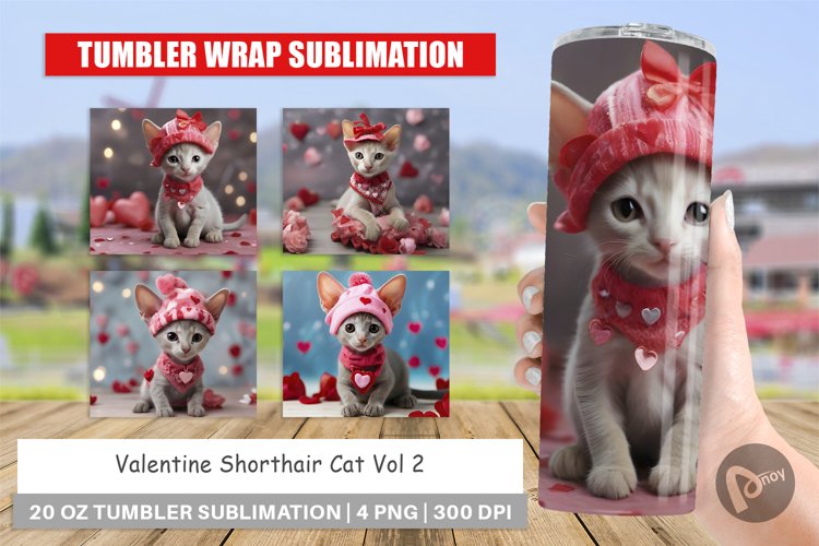 Tumbler Sublimation Wrap Valentine Shorthair Cat