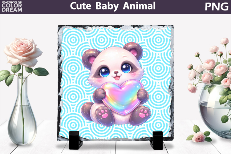 Cute Animal Sublimation Slate | Baby Valentine Heart