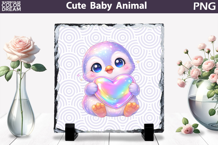 Cute Animal Sublimation Slate | Baby Valentine Heart